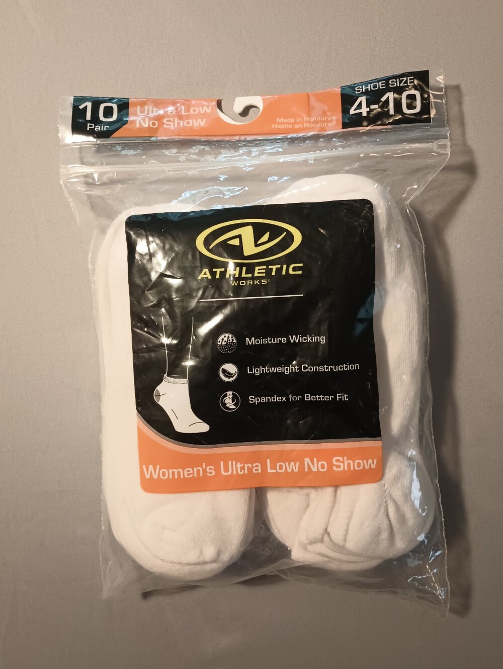 Athletic Works Women's White Ultra Low No-Show Socks